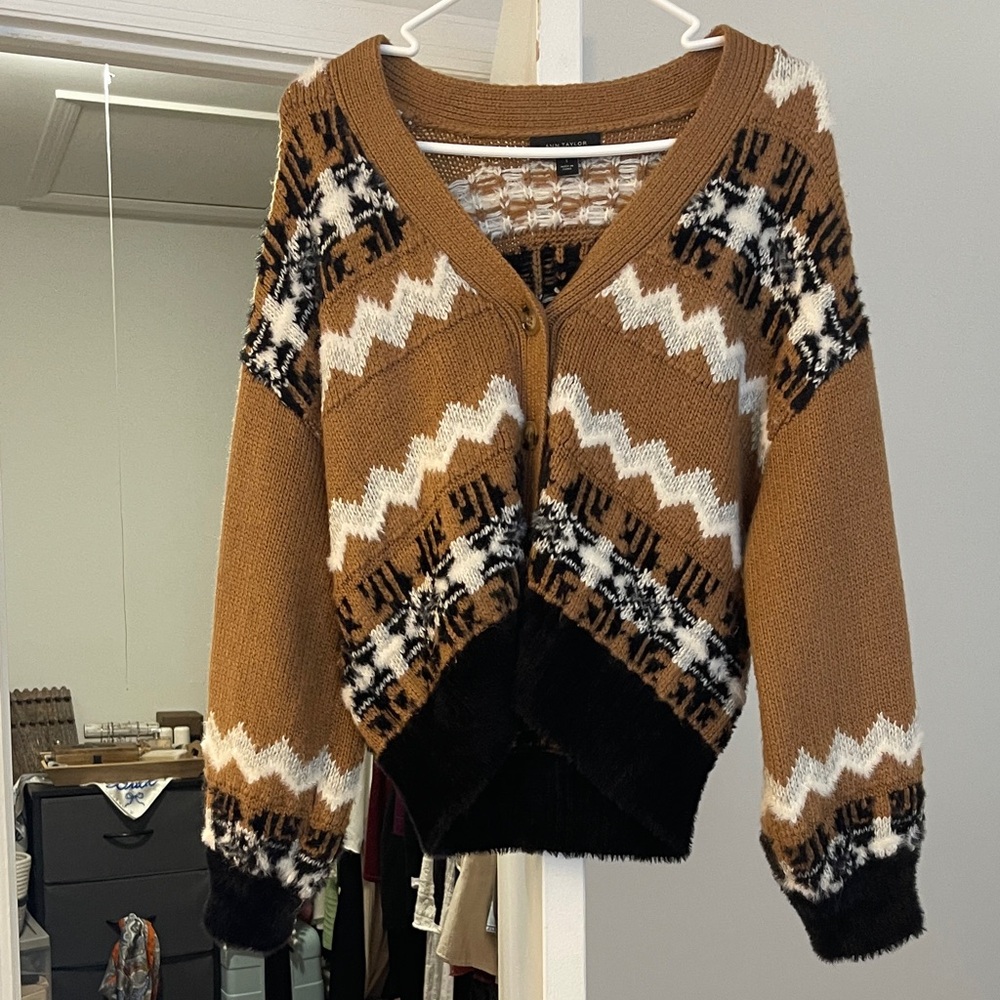 Ann Taylor Brown and Black Patterned Cardigan